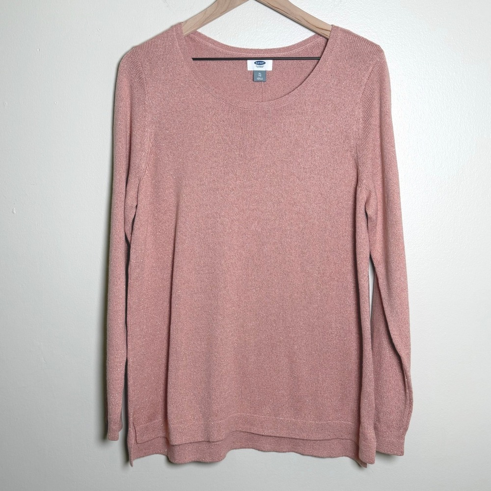Old Navy‎ NEW Womens XL Scoop Neck Knit Sweater Soft Pink Metallic Shimmer